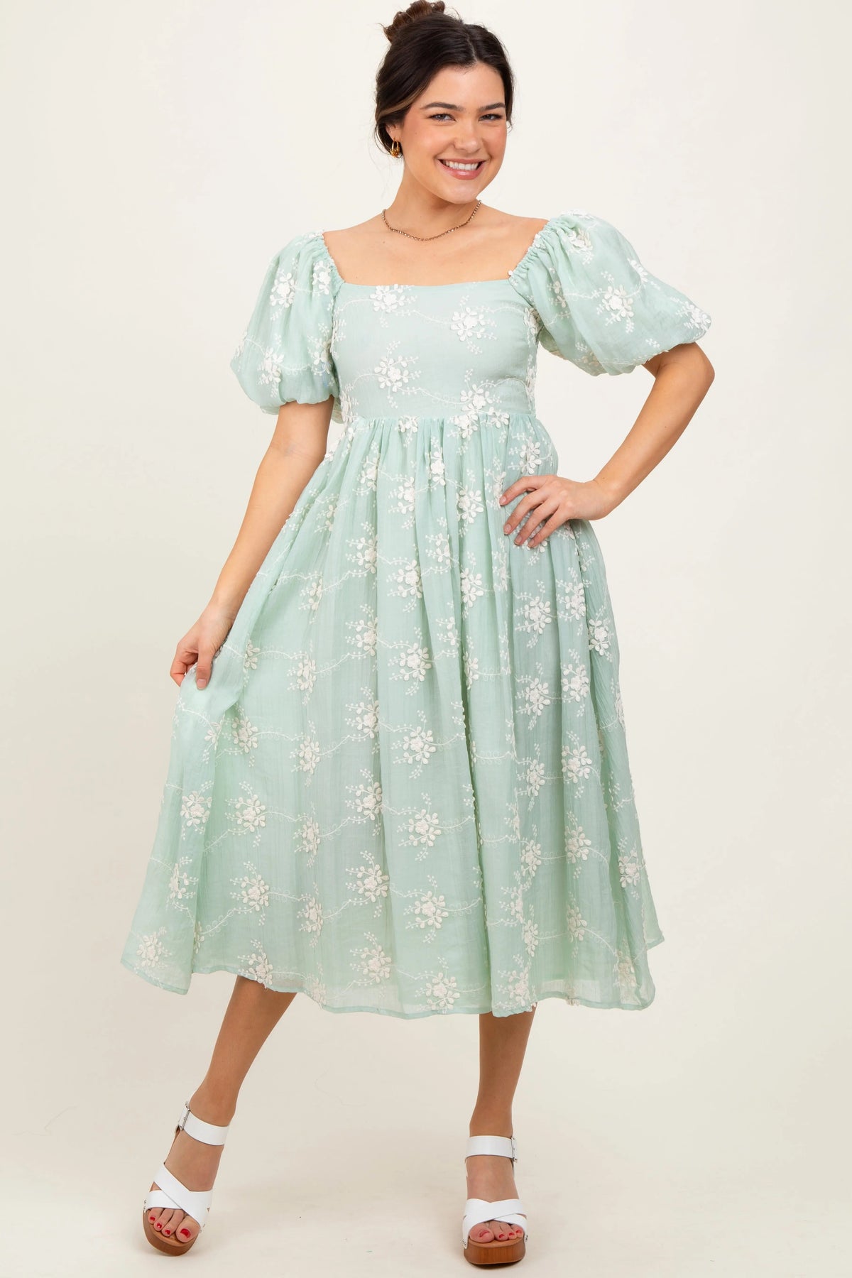 PinkBlush Mint Textured Midi Dress - 
