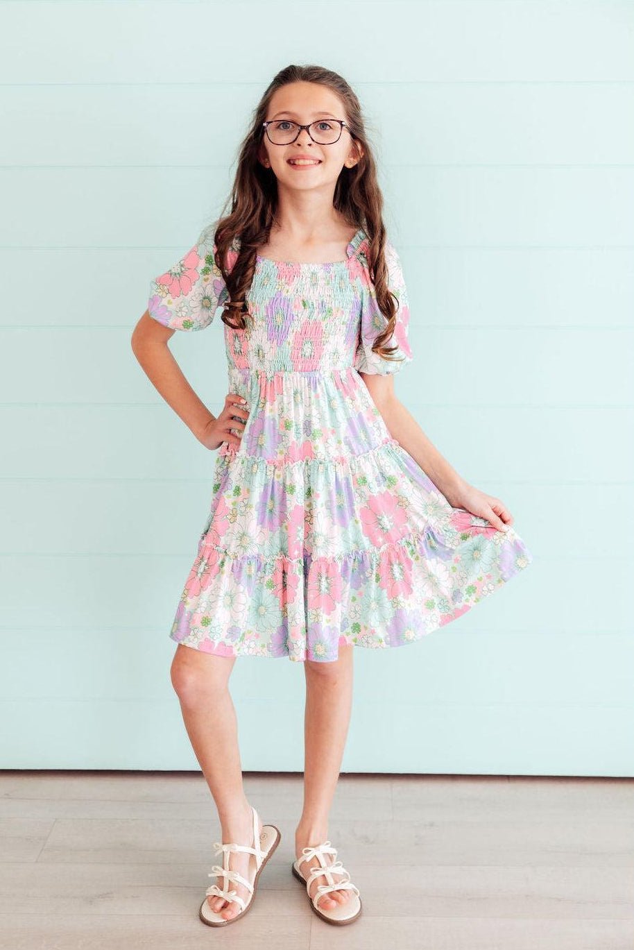 Mila & Rose ® Minty Meadow Smocked Ruffle Dress - 