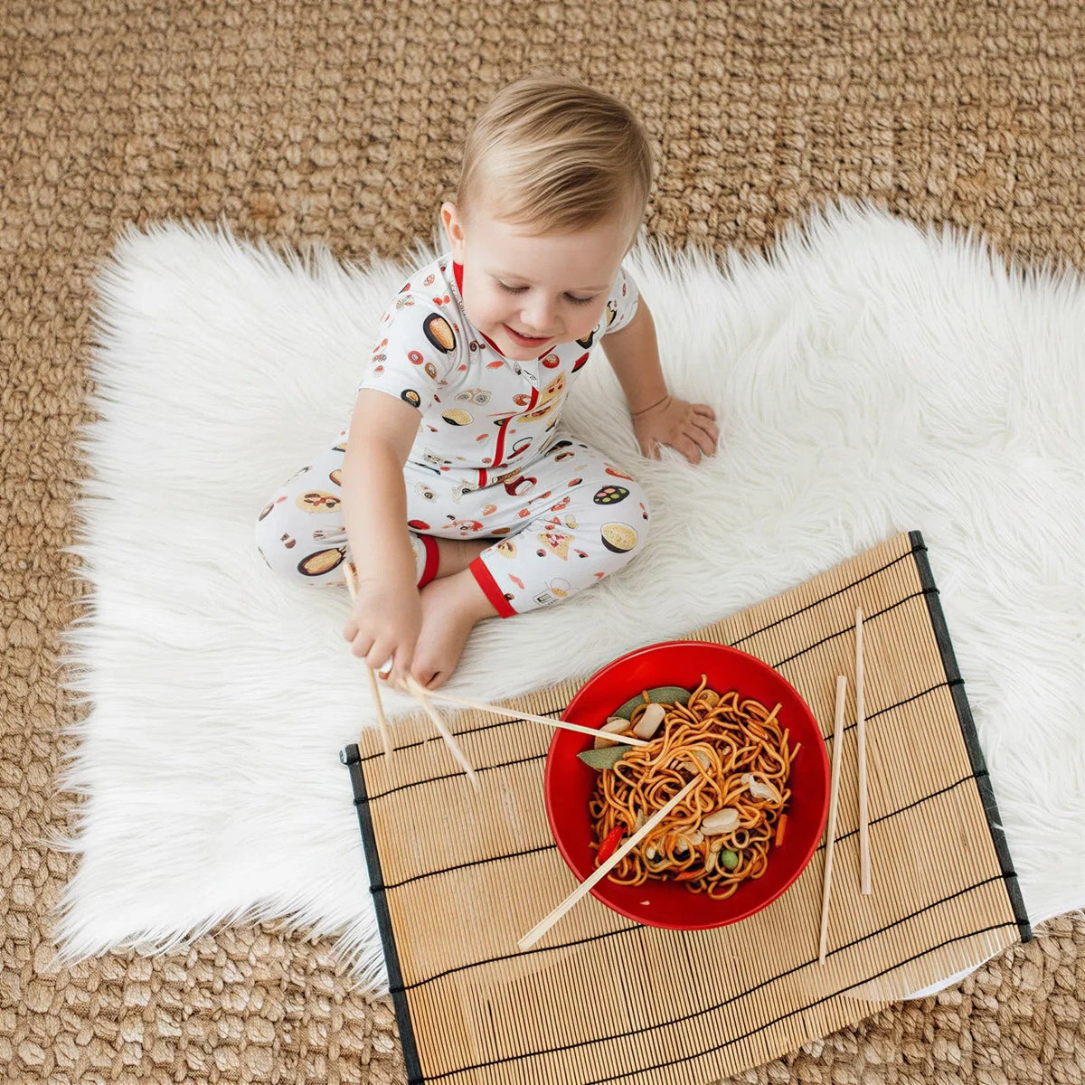 Bamboo Viscose Coverall, Sushi and Ramen Print, Snug-Fit by Bestaroo