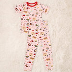 Bestaroo Miso Cute Short Sleeve Pajama Set Pink Sushi and Ramen Bamboo Prints for Kids - 