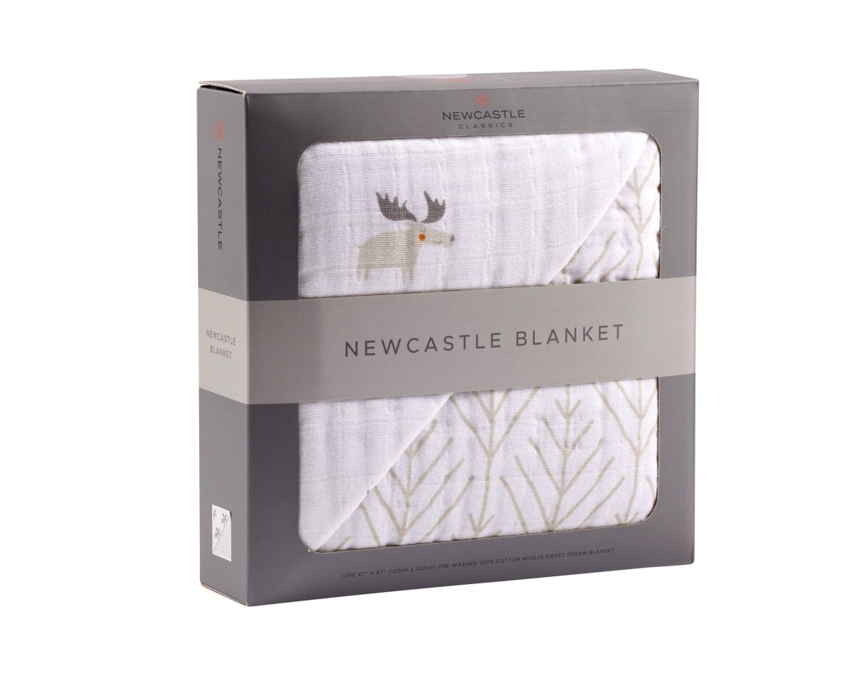 Newcastle Classics Mister Moose Cotton Muslin Blanket with Cozy Four - Layer Design for Babies - 