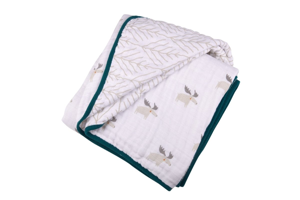 Newcastle Classics Mister Moose Cotton Muslin Blanket with Cozy Four - Layer Design for Babies - 