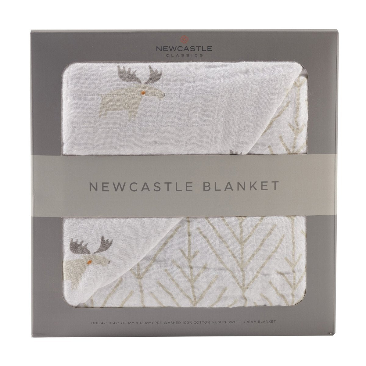 Newcastle Classics Mister Moose Cotton Muslin Blanket with Cozy Four - Layer Design for Babies - 