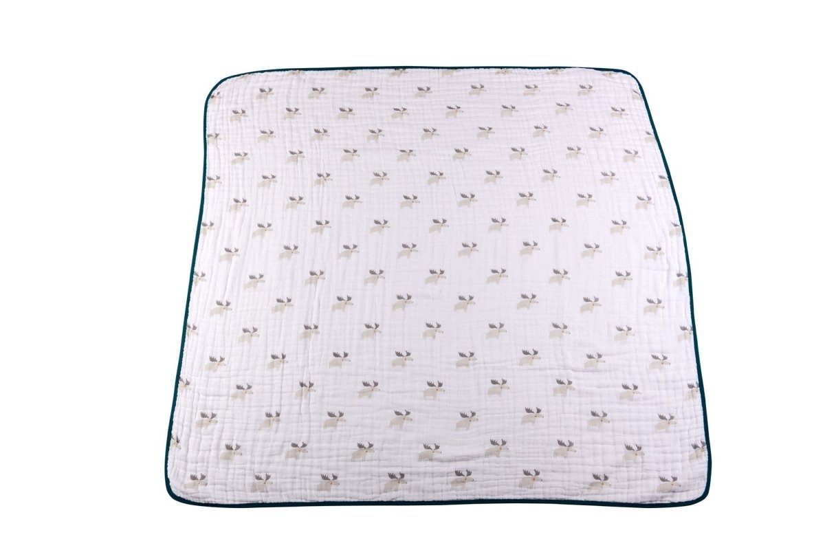 Newcastle Classics Mister Moose Cotton Muslin Blanket with Cozy Four - Layer Design for Babies - 