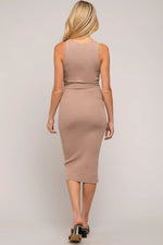 PinkBlush Mocha Fitted Knit Maternity Midi Dress with Square Neckline for Moms - 