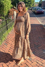 PinkBlush Mocha Floral Smocked Long Sleeve Maternity Maxi Dress - 