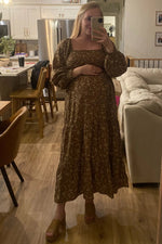 PinkBlush Mocha Floral Smocked Long Sleeve Maternity Maxi Dress - 