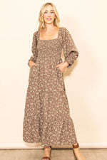 PinkBlush Mocha Floral Smocked Long Sleeve Maternity Maxi Dress - 
