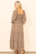 PinkBlush Mocha Floral Smocked Long Sleeve Maxi Dress - 