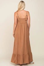 PinkBlush Mocha Front Button Sleeveless Maxi Dress - 