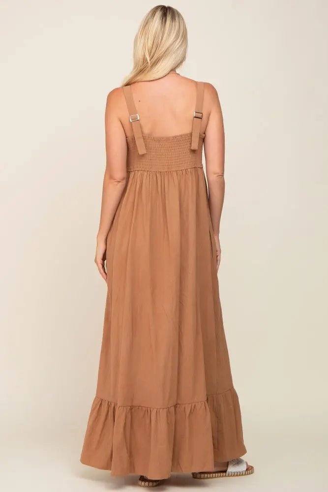 PinkBlush Mocha Front Button Sleeveless Maxi Dress - 