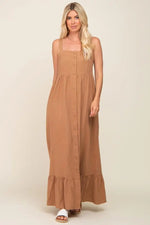 PinkBlush Mocha Front Button Sleeveless Maxi Dress - 