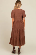 Mocha Gingham Tiered Maternity Midi Dress PinkBlush 