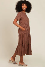 Mocha Gingham Tiered Midi Dress PinkBlush 