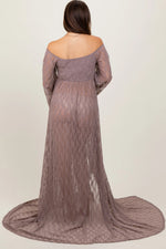 PinkBlush Mocha Lace Off Shoulder Maternity Photoshoot Gown/Dress - 