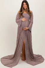 PinkBlush Mocha Lace Off Shoulder Maternity Photoshoot Gown/Dress - 
