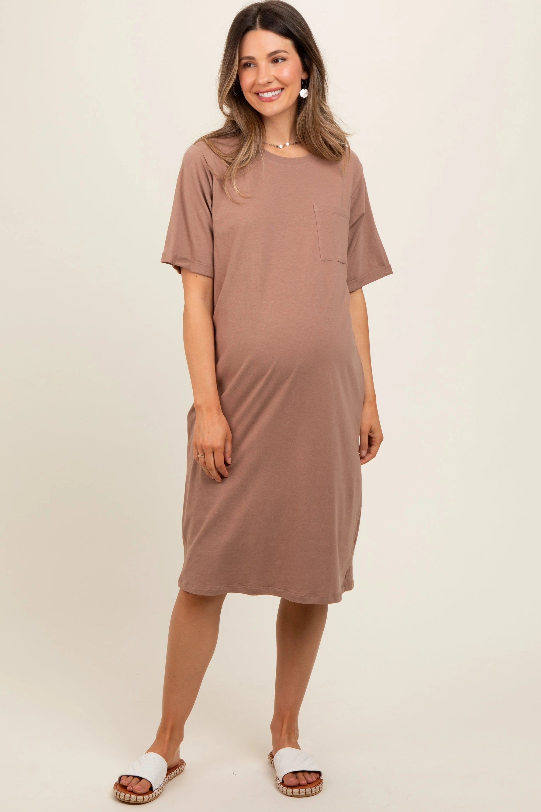 PinkBlush Mocha Oversized Round Neck T-Shirt Maternity Dress - 