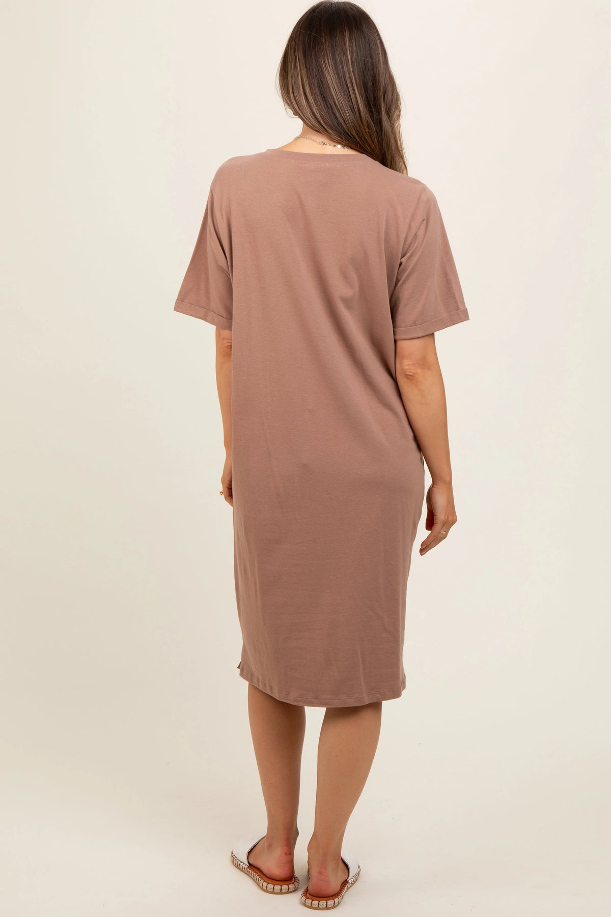 PinkBlush Mocha Oversized Round Neck T-Shirt Maternity Dress - 