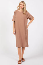 PinkBlush Mocha Oversized Round Neck T-Shirt Maternity Dress - 