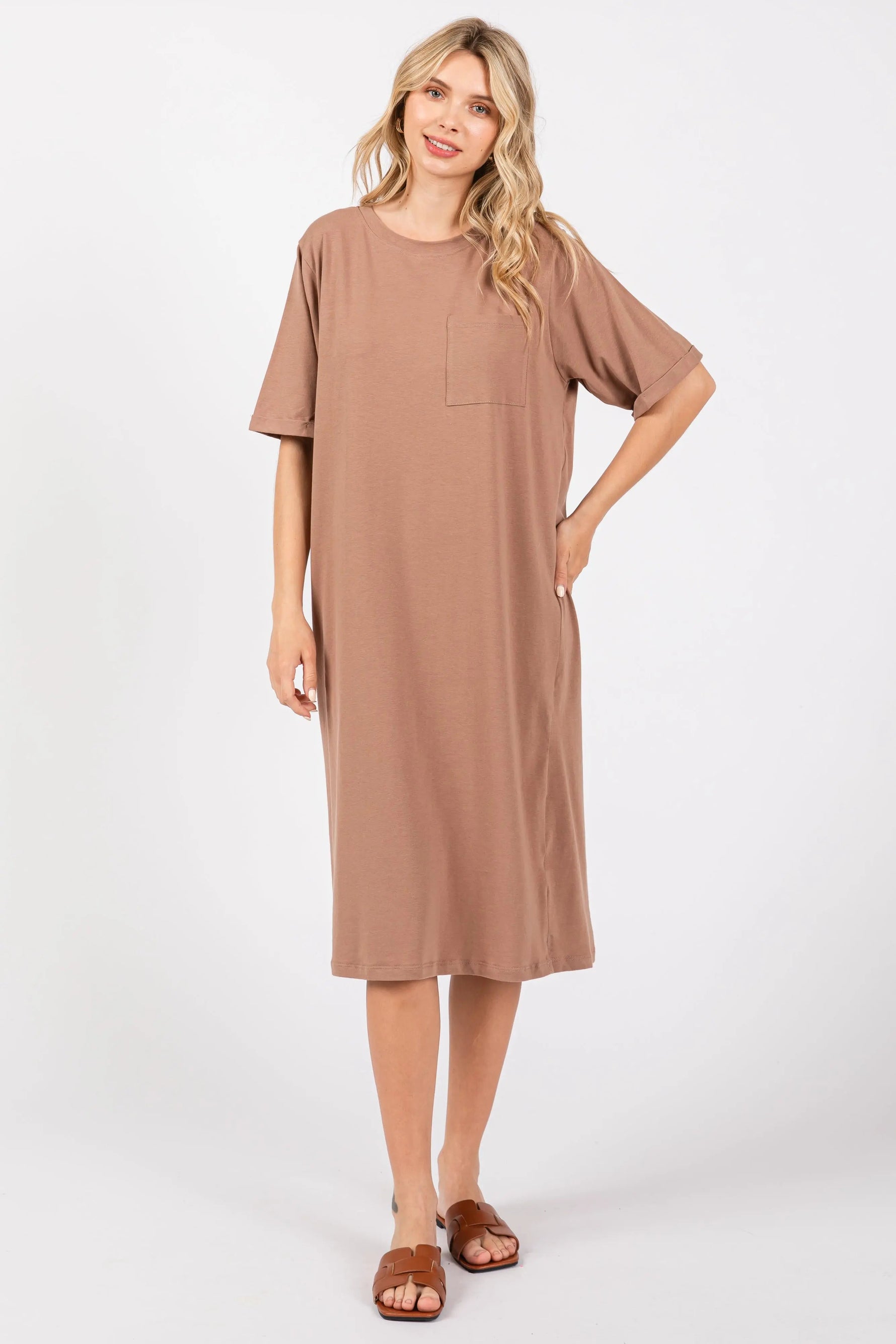 PinkBlush Mocha Oversized Round Neck T-Shirt Maternity Dress - 