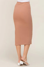 PinkBlush Mocha Ribbed Midi Skirt with Side Slit for Stylish Women - 