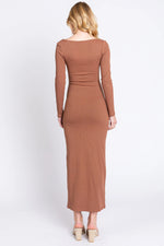 PinkBlush Mocha Ribbed Scoop Neck Midi Dress - 