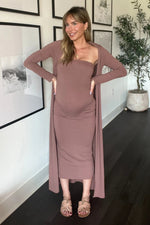 PinkBlush Mocha Ribbed Sleeveless Dress Cardigan Maternity Set - 