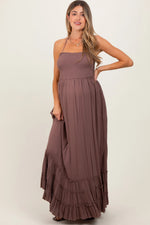 PinkBlush Mocha Smocked Woven Maternity Maxi Dress - 