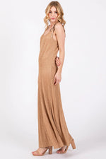 PinkBlush Mocha Textured Midi Dress with Tie Straps for Stylish Women - 