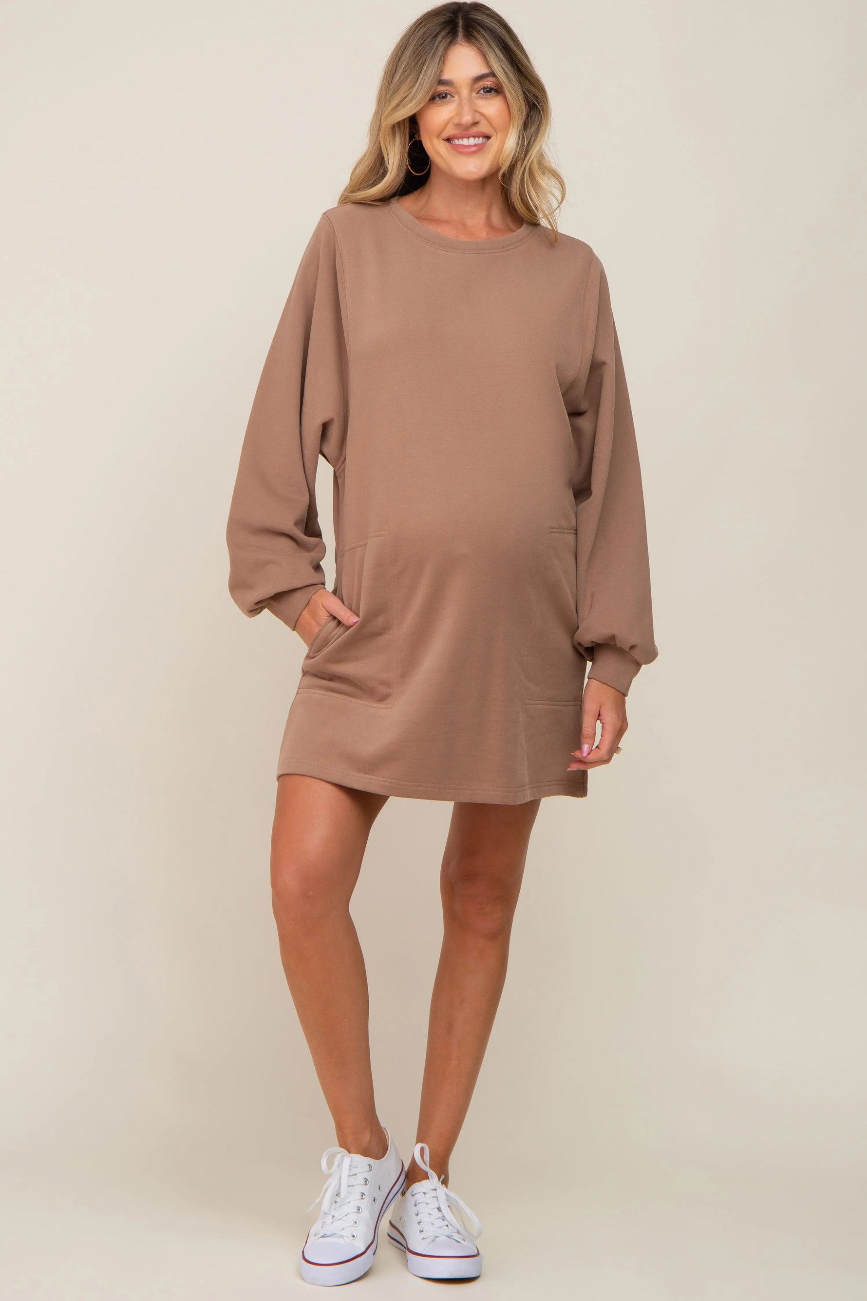 PinkBlush Mocha Ultra Soft Maternity Sweatshirt Dress - 