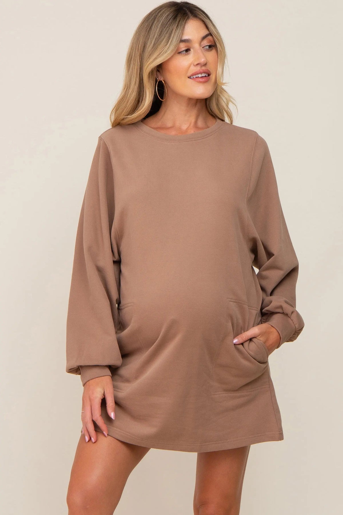PinkBlush Mocha Ultra Soft Maternity Sweatshirt Dress - 