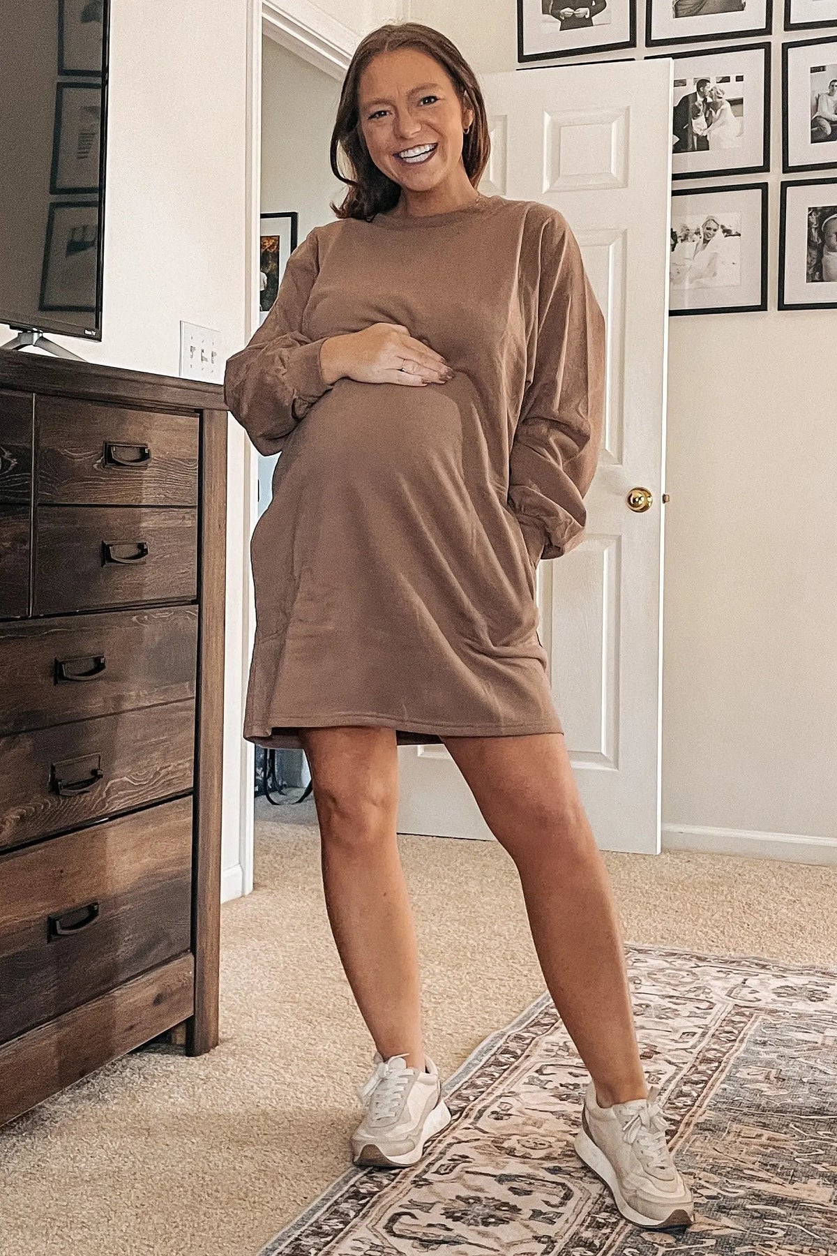 PinkBlush Mocha Ultra Soft Maternity Sweatshirt Dress - 