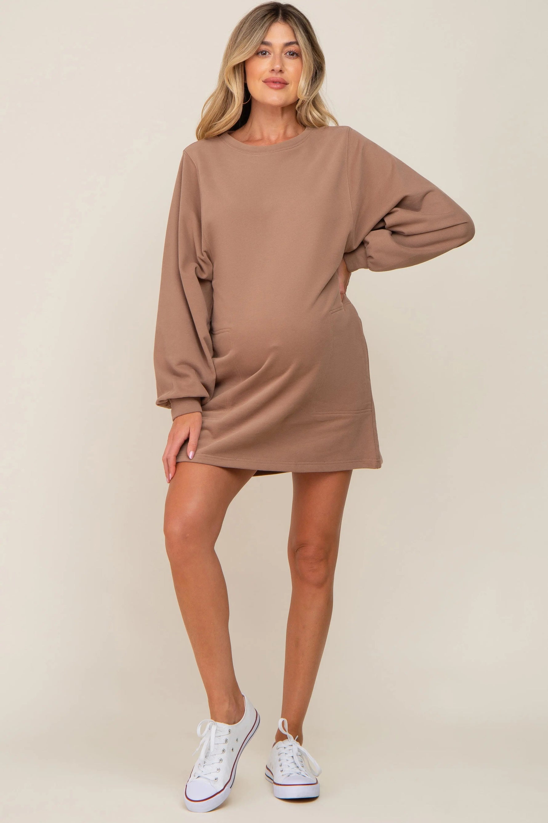 PinkBlush Mocha Ultra Soft Maternity Sweatshirt Dress - 