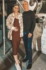 PinkBlush Mocha V - Neck Long Sleeve Fitted Maternity Maxi Dress - 