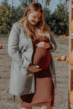 PinkBlush Mocha V - Neck Long Sleeve Fitted Maternity Maxi Dress - 