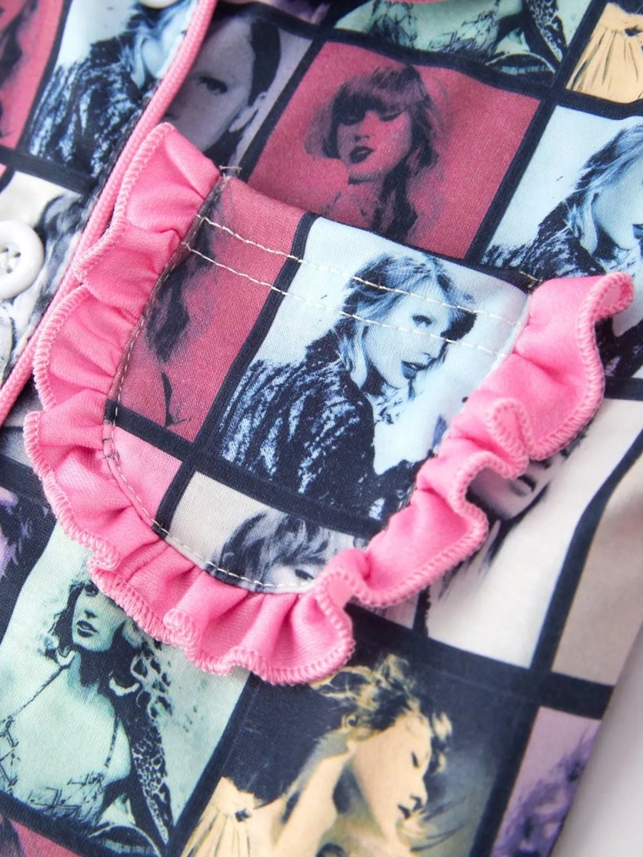 Rylee Faith Designs Mommy And Me Black Ruffle Pajama Set Lapel Short Sleeve - Everetts Place Boutique - 