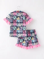 Rylee Faith Designs Mommy And Me Black Ruffle Pajama Set Lapel Short Sleeve - Everetts Place Boutique - 