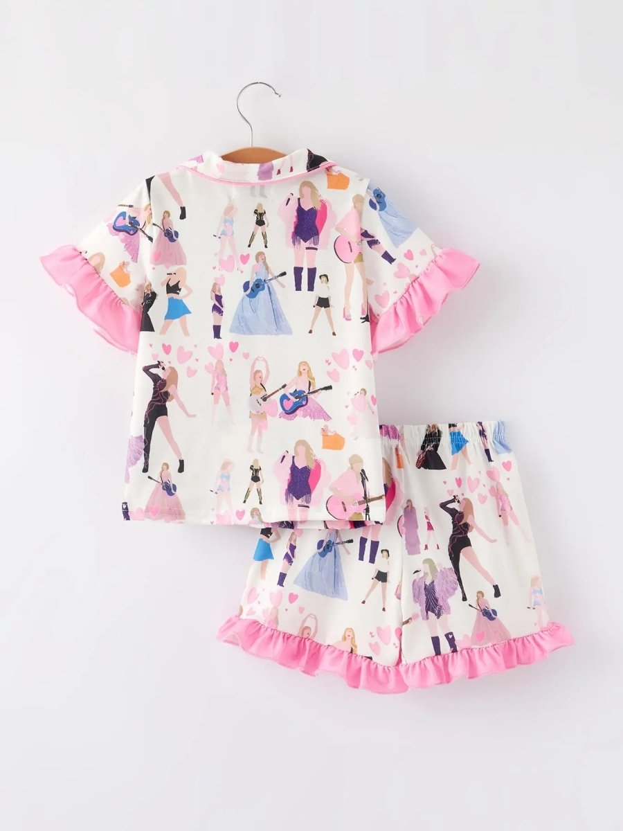 Rylee Faith Designs Mommy And Me Girls Pink Ruffle Short Sleeve Pajama Set - Everetts Place Boutique - 