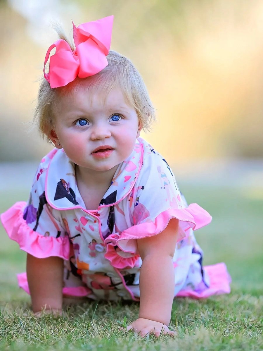 Rylee Faith Designs Mommy And Me Girls Pink Ruffle Short Sleeve Pajama Set - Everetts Place Boutique - 