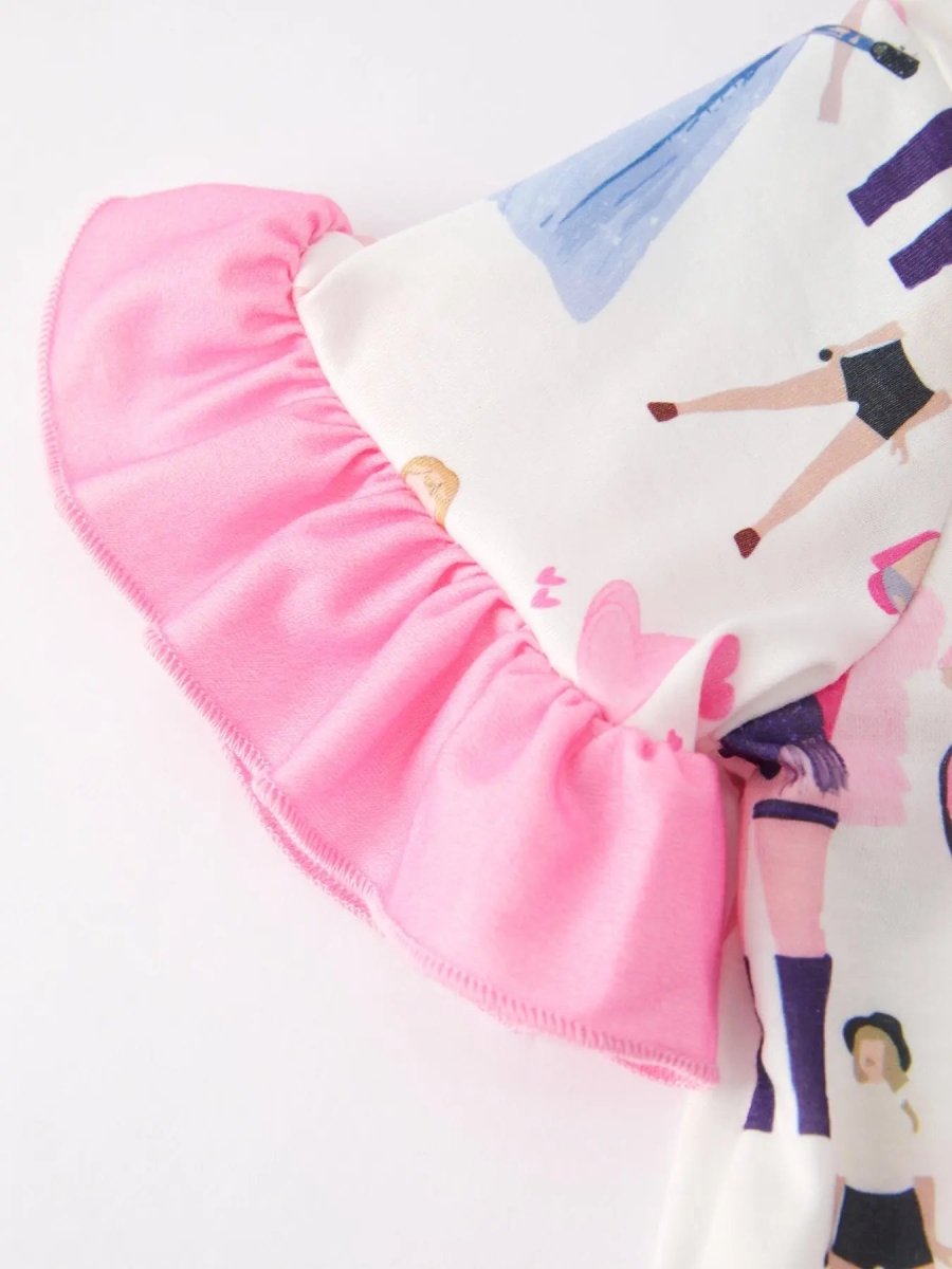 Rylee Faith Designs Mommy And Me Girls Pink Ruffle Short Sleeve Pajama Set - Everetts Place Boutique - 