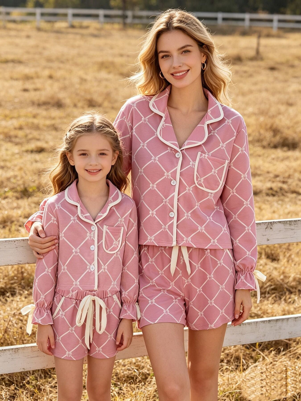 Rylee Faith Designs Mommy & me Autumn Check Bow Girls Lapel PajamasEveretts Place