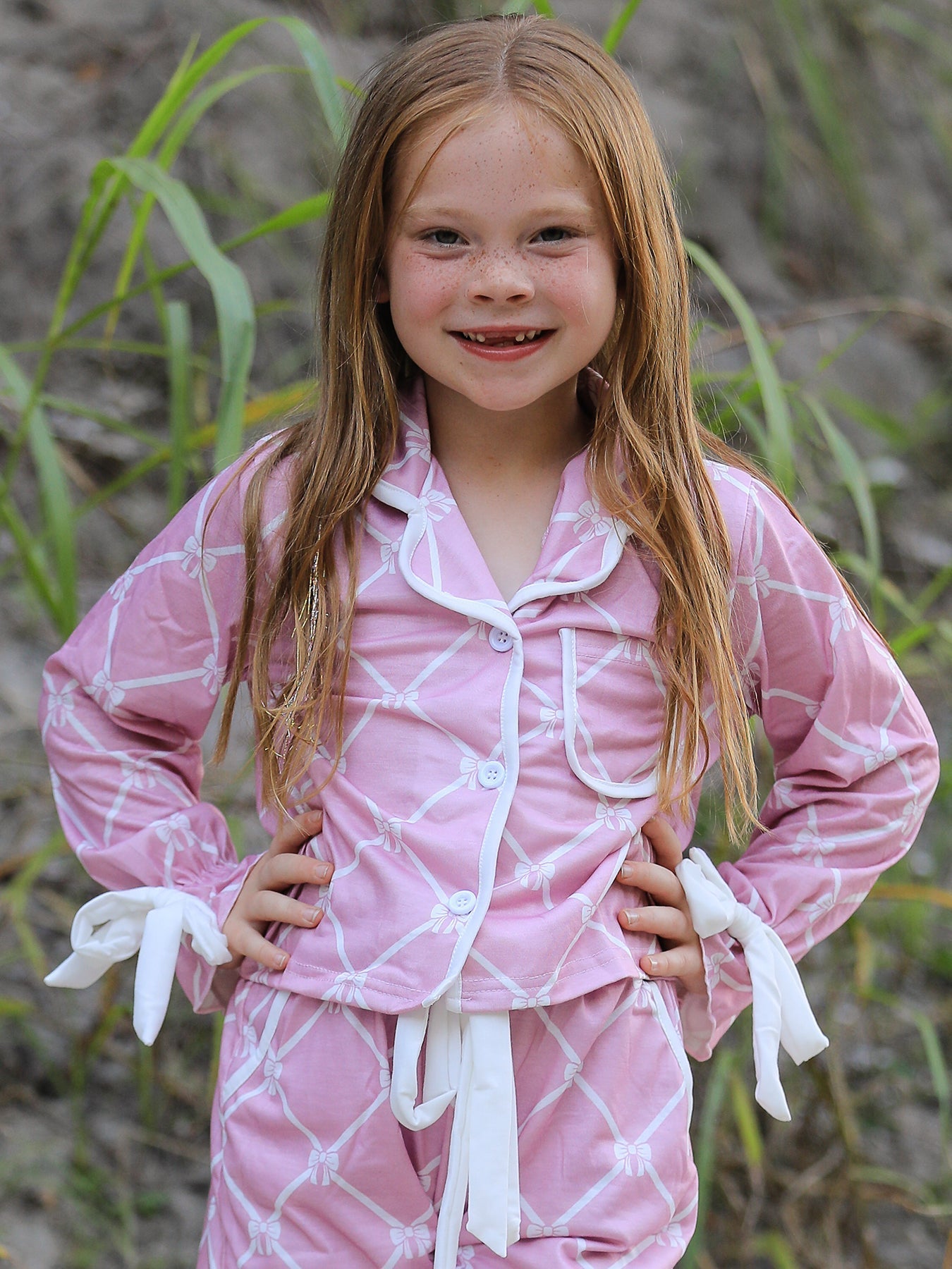 Rylee Faith Designs Mommy & me Autumn Check Bow Girls Lapel PajamasEveretts Place