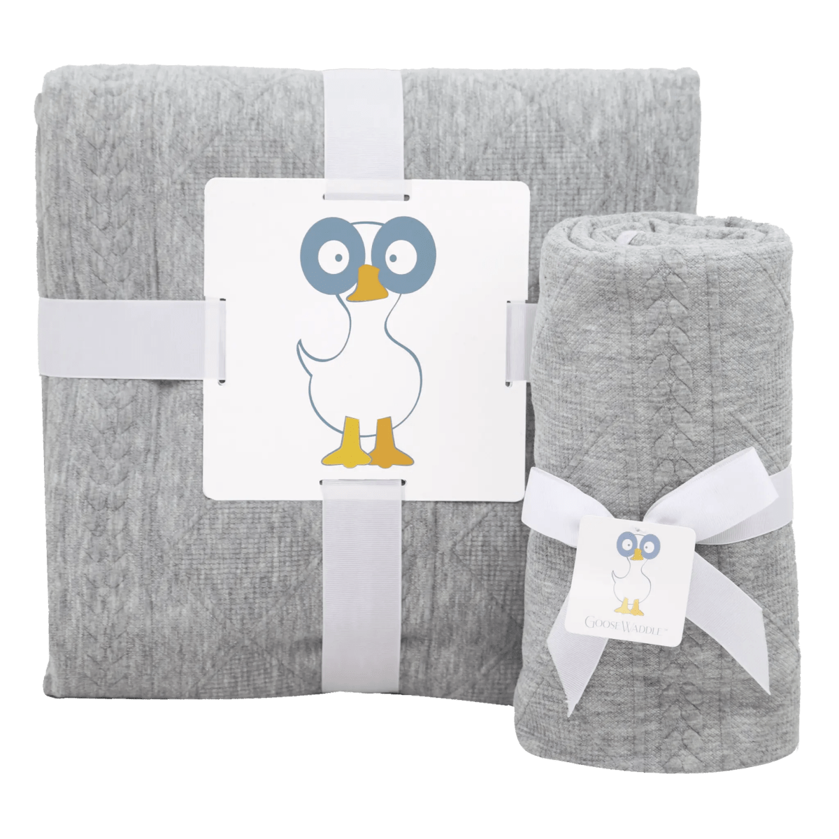 Goosewaddle® | Newborn Baby Blankets Toys Teethers Bibs & More Mommy & Me Knit Blanket Set - Gray - 