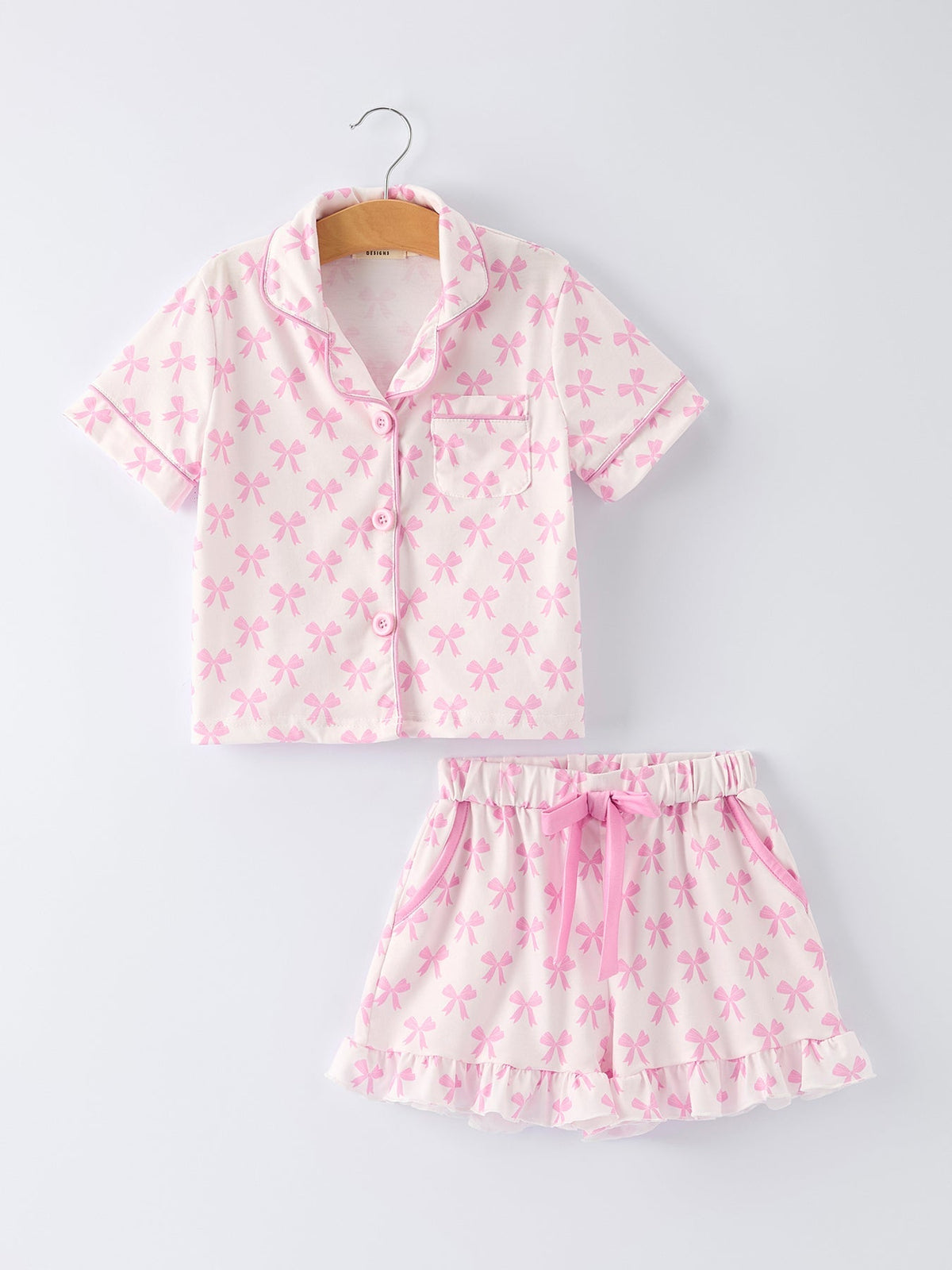 Rylee Faith Designs Mommy & Me Pink Bow Print Ruffle Pajama SetEveretts Place