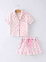 Rylee Faith Designs Mommy & Me Pink Bow Print Ruffle Pajama SetEveretts Place