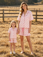 Rylee Faith Designs Mommy & Me Pink Bow Print Ruffle Pajama SetEveretts Place