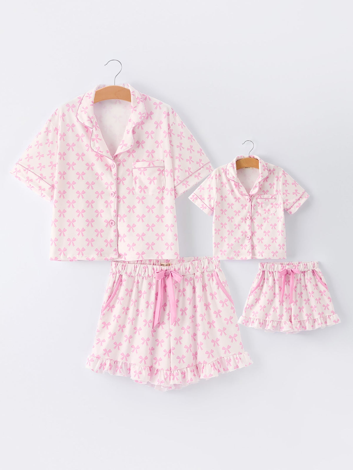 Rylee Faith Designs Mommy & Me Pink Bow Print Ruffle Pajama SetEveretts Place