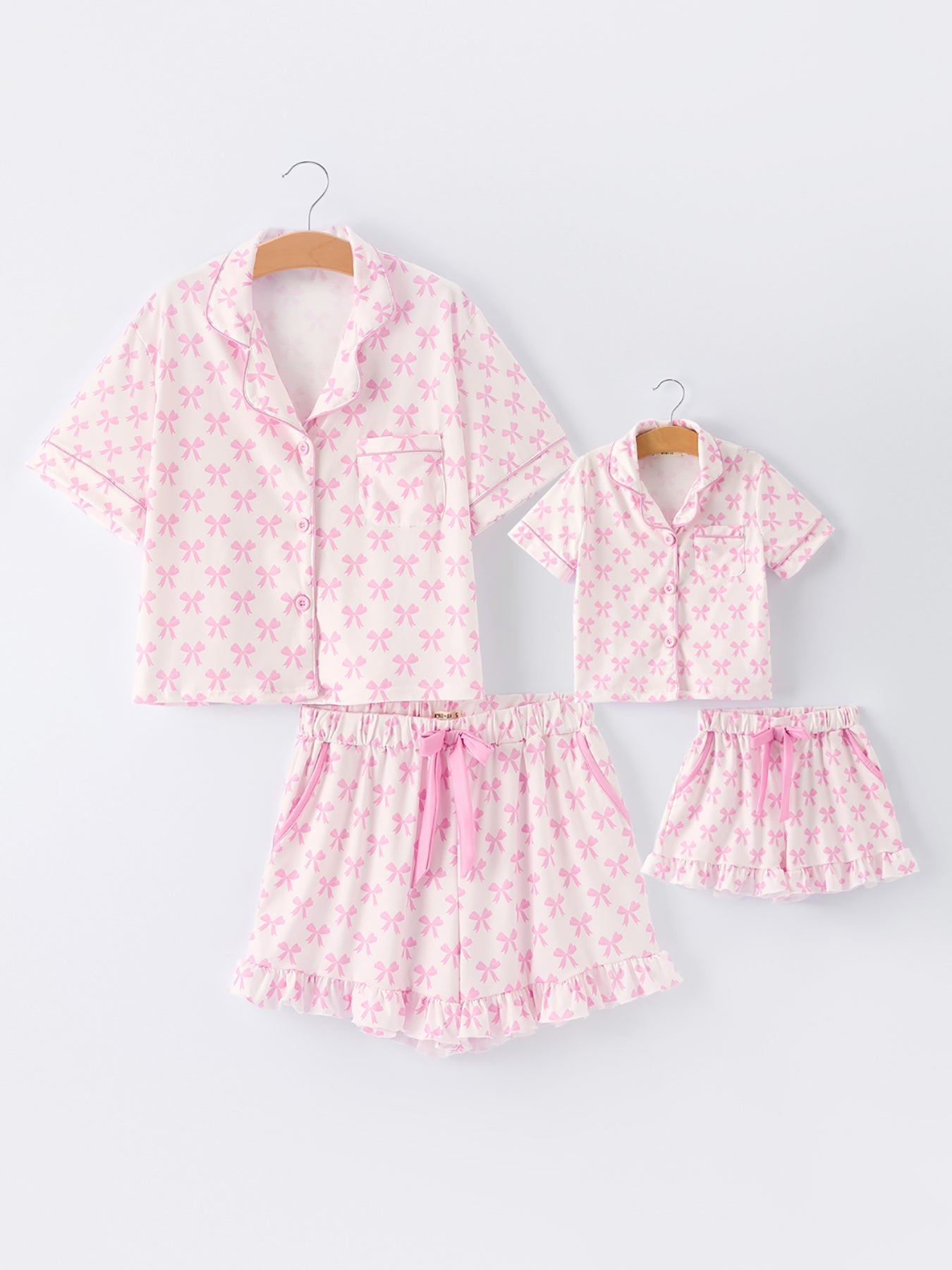 Rylee Faith Designs Mommy & Me Pink Bow Print Ruffle Pajama SetEveretts Place