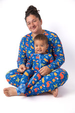Electric Blue Space Dinosaur Bamboo Mommy & Me Pajamas by Rayn’s Tiny Stitches