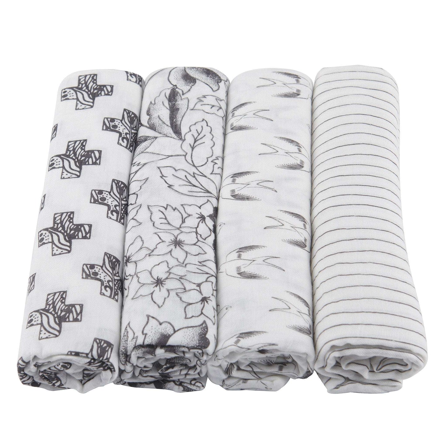 Monochrome Bamboo Muslin Swaddle 4 Pack Soft Breathable Pre Washed Multi Use Blanket Newcastle Classics